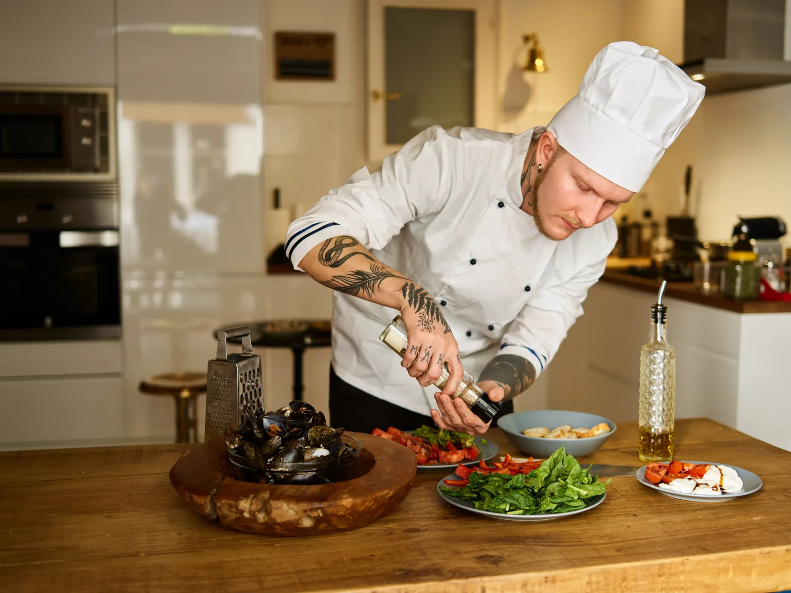 Chef plating a dish